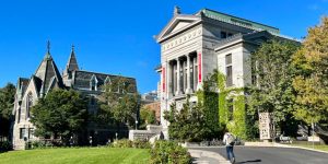 mcgill university buildings on a sunny day. there is blue sky in the background.